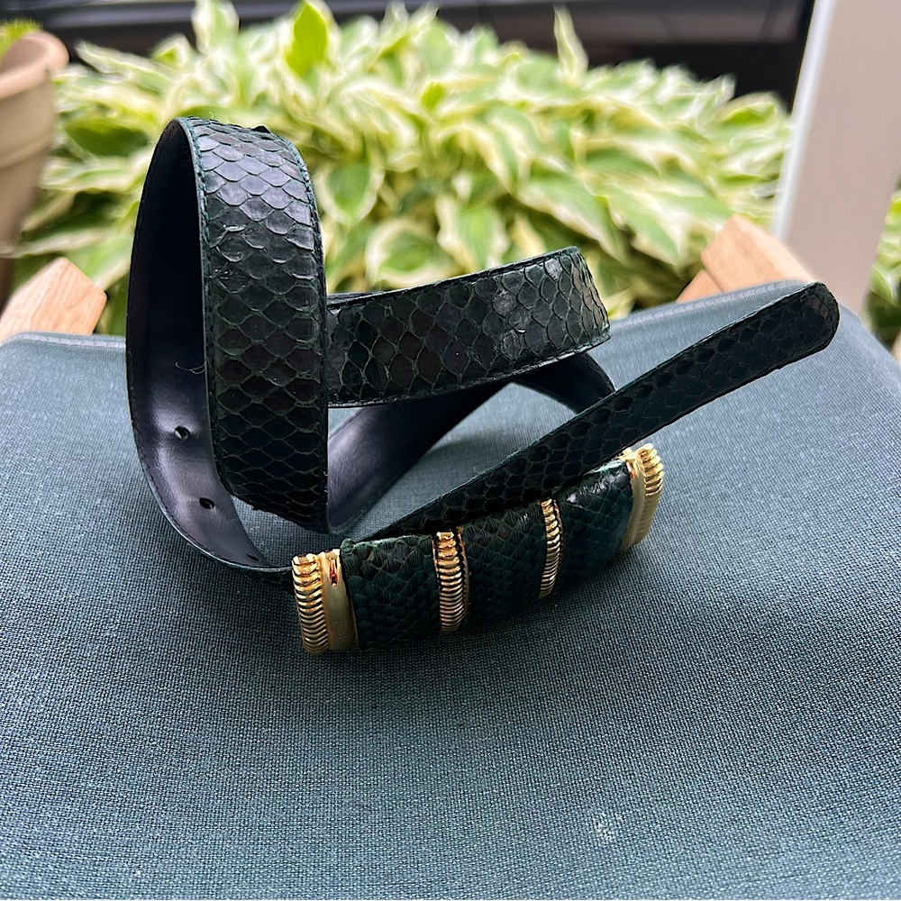 Snake Skin Leather Belt Vintage Emerald Green Size M/L Good Condition